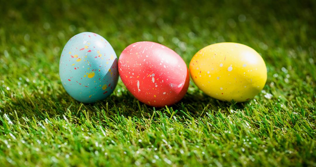 Colorful Easter Eggs Displayed on Green Grass Lawn