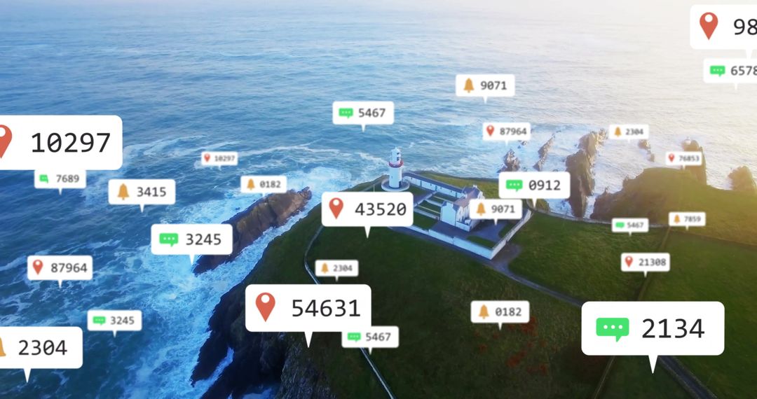 Future Lighthouse with Digital Interface Overlay in Coastal Scene