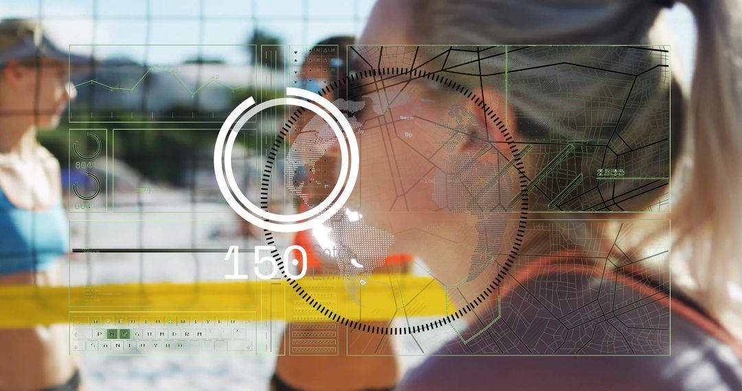 Female Athletes Sprint to Volleyball Net with AR Analysis