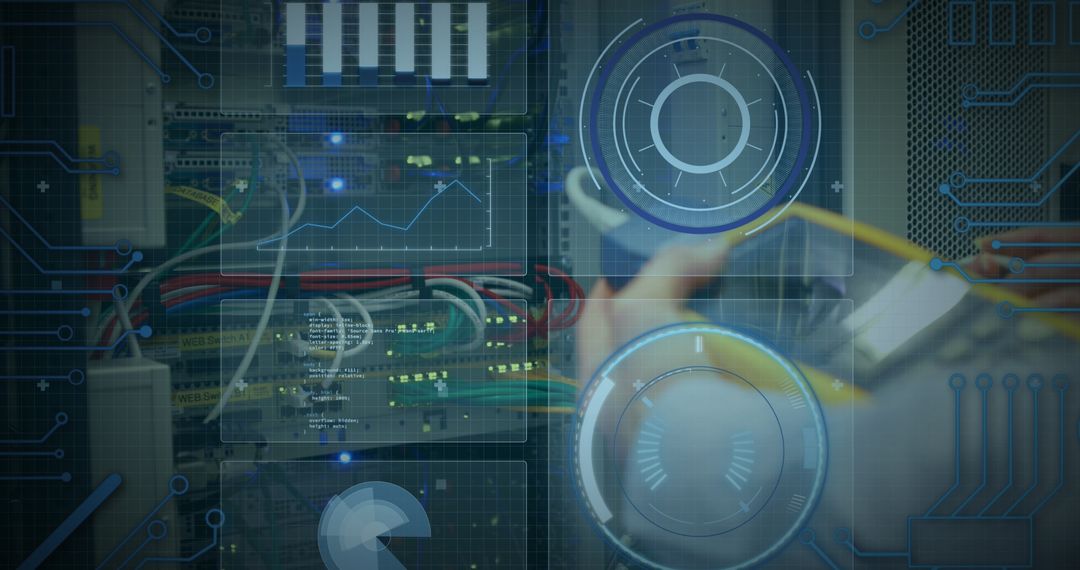 Caucasian Woman Analyzing Digital Data in Server Room