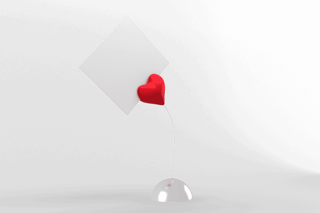 Red Heart Note Holder on Transparent Background for Love and Romance