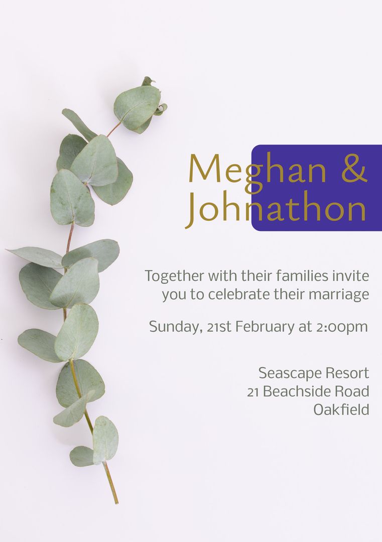 Botanical-themed Wedding Invitation with Eucalyptus Design - Download Free Stock Templates Pikwizard.com