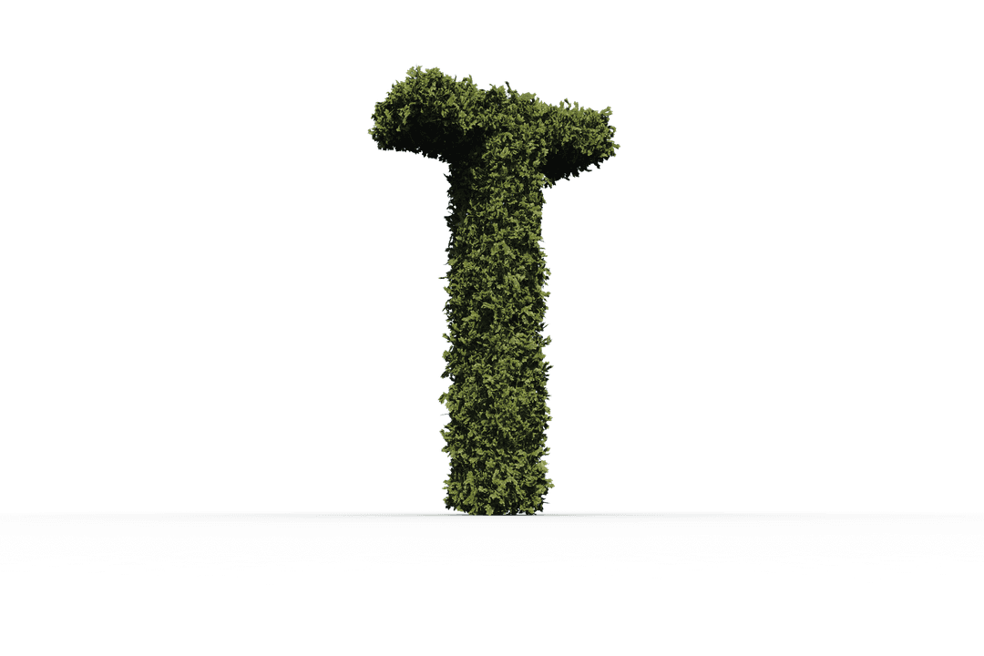 Transparent Letter T with Grass Texture on Isolated Background