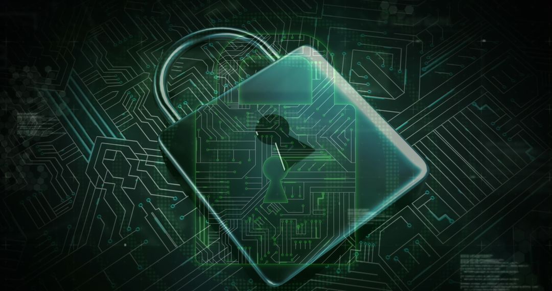 Secure Digital Data Lock on Circuit Board Background
