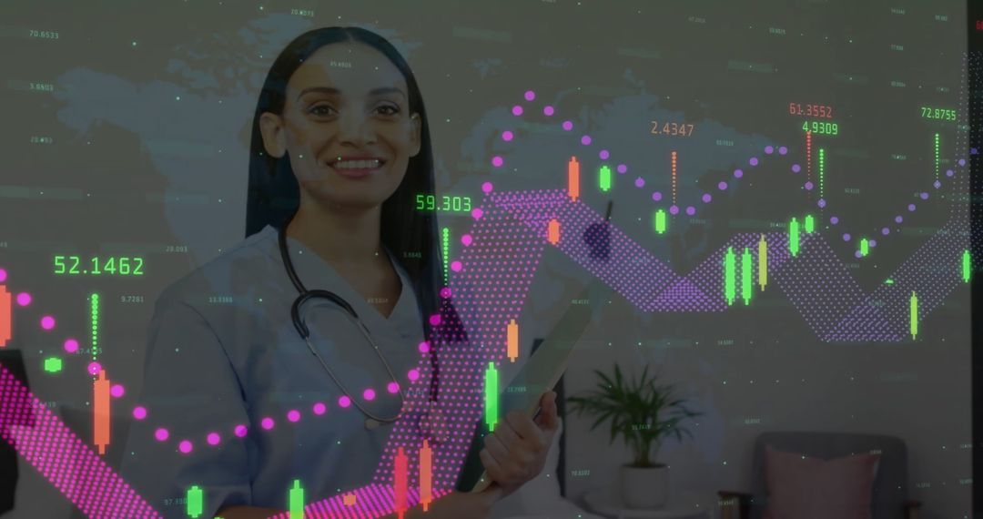 Healthcare Professional Analyzing Data with Global Graph Overlay