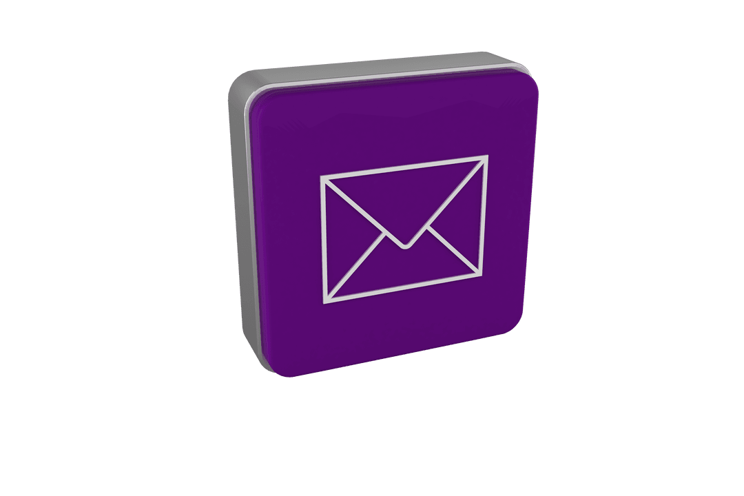 Transparent Purple Cube with White Envelope Icon for Mailing Apps