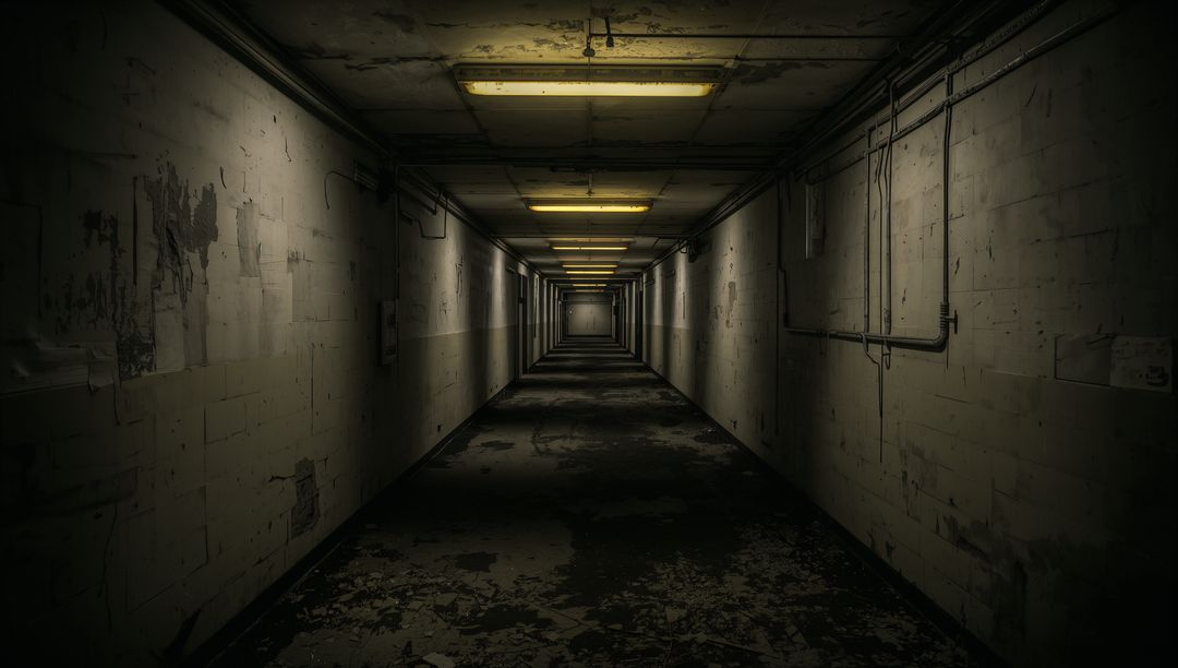 Eerie Abandoned Corridor with Industrial Decay