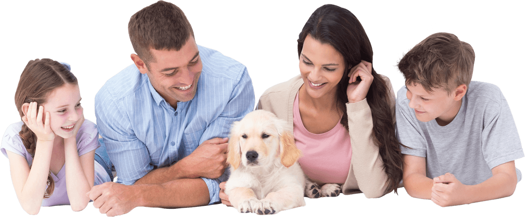 Transparent family bonding with cute puppy