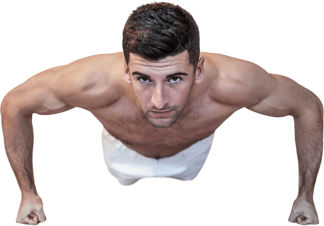 Transparent Muscular Man Performing Push-up Exercise on Fists