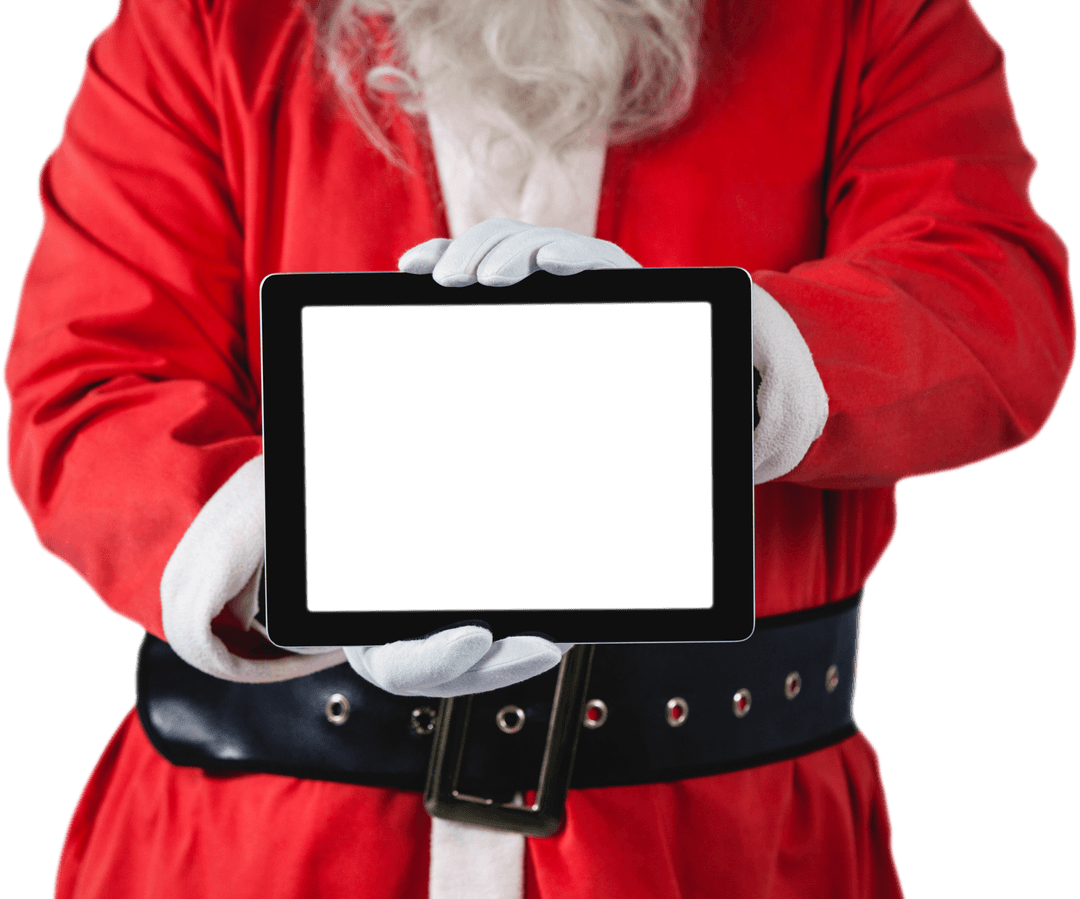 Transparent Santa Claus Holding Digital Tablet Midsection
