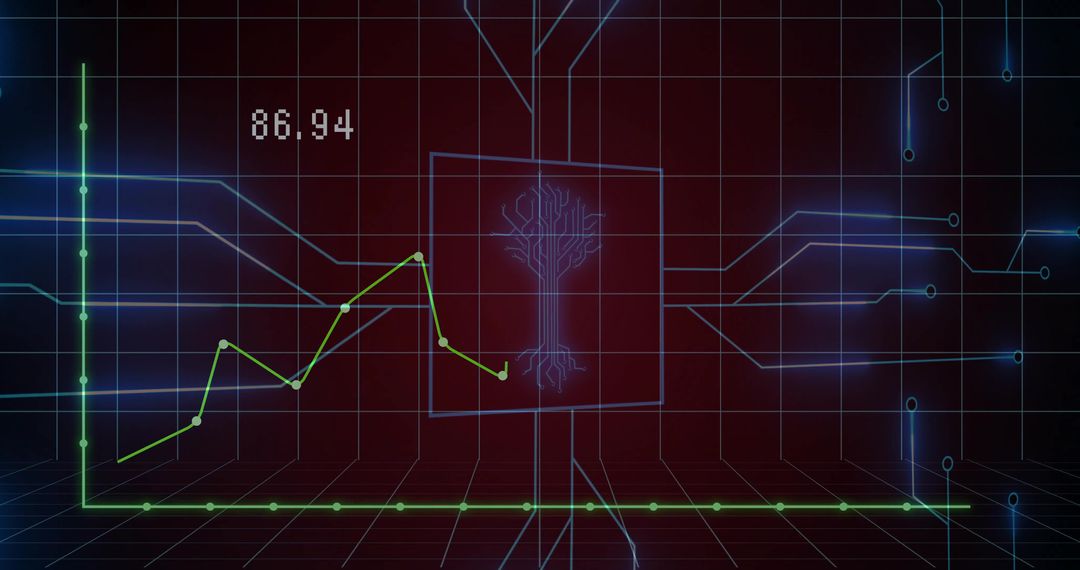 Futuristic Digital Data Visualization with Tree Circuit Diagram