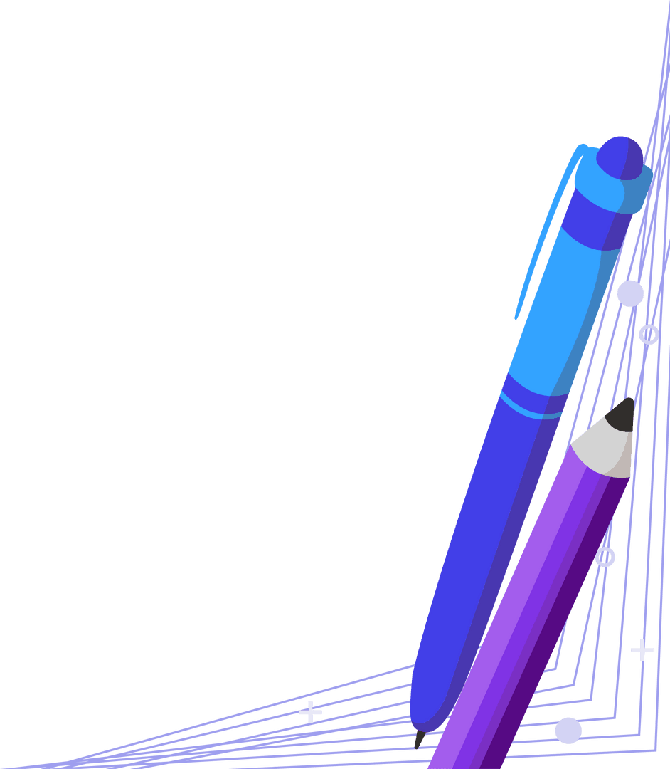 Flat Design Pens and Pencil with Digital Art Elements on Transparent Background