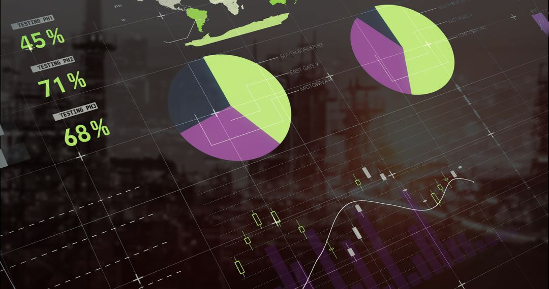 Abstract Global Data Analytics Interface with Cityscape Background