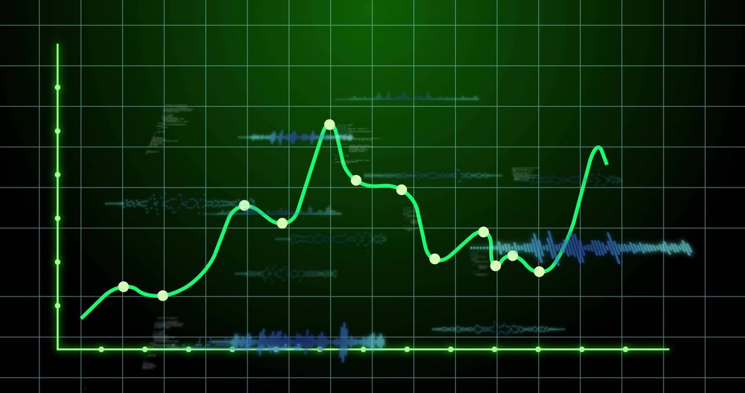 Neon Green Data Trend Line Displaying Node Markers on Dark Grid with Waveform Overlays and BI