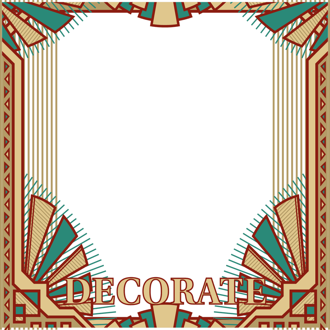 Art Deco Geometric Frame with Transparent Background Featuring DECORATE Text