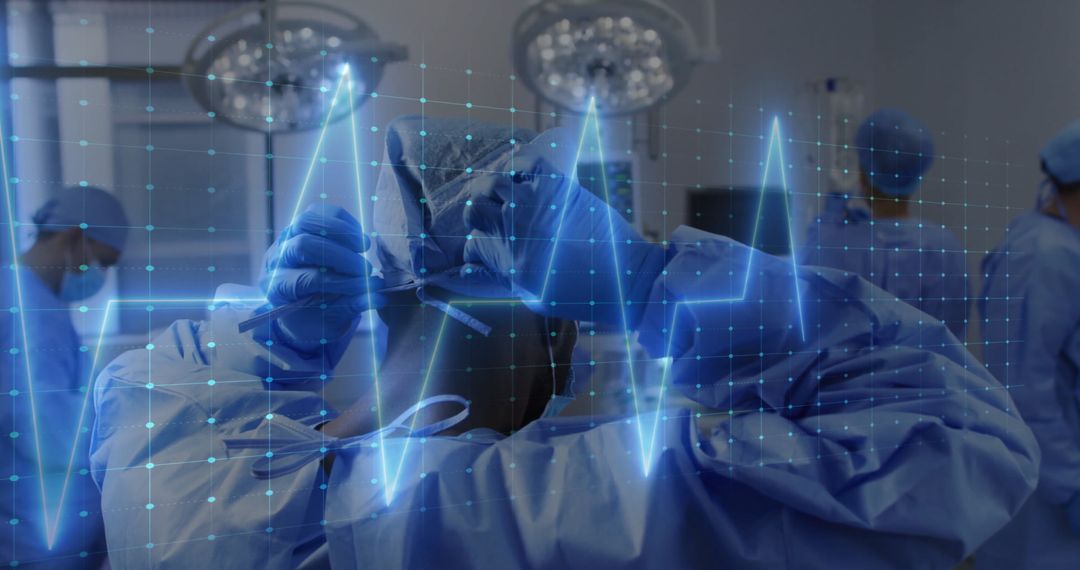 Surgeons Operating with Heartbeat Graph Overlay