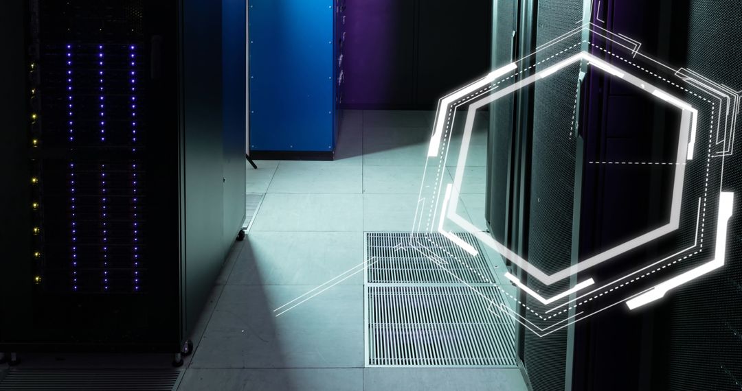 Futuristic Technology with Floating Digital Interface in Server Room