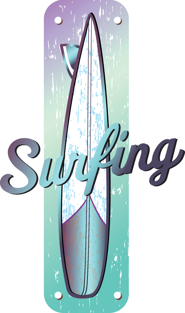 Surfboard Vector with Surfing Text on Transparent Background