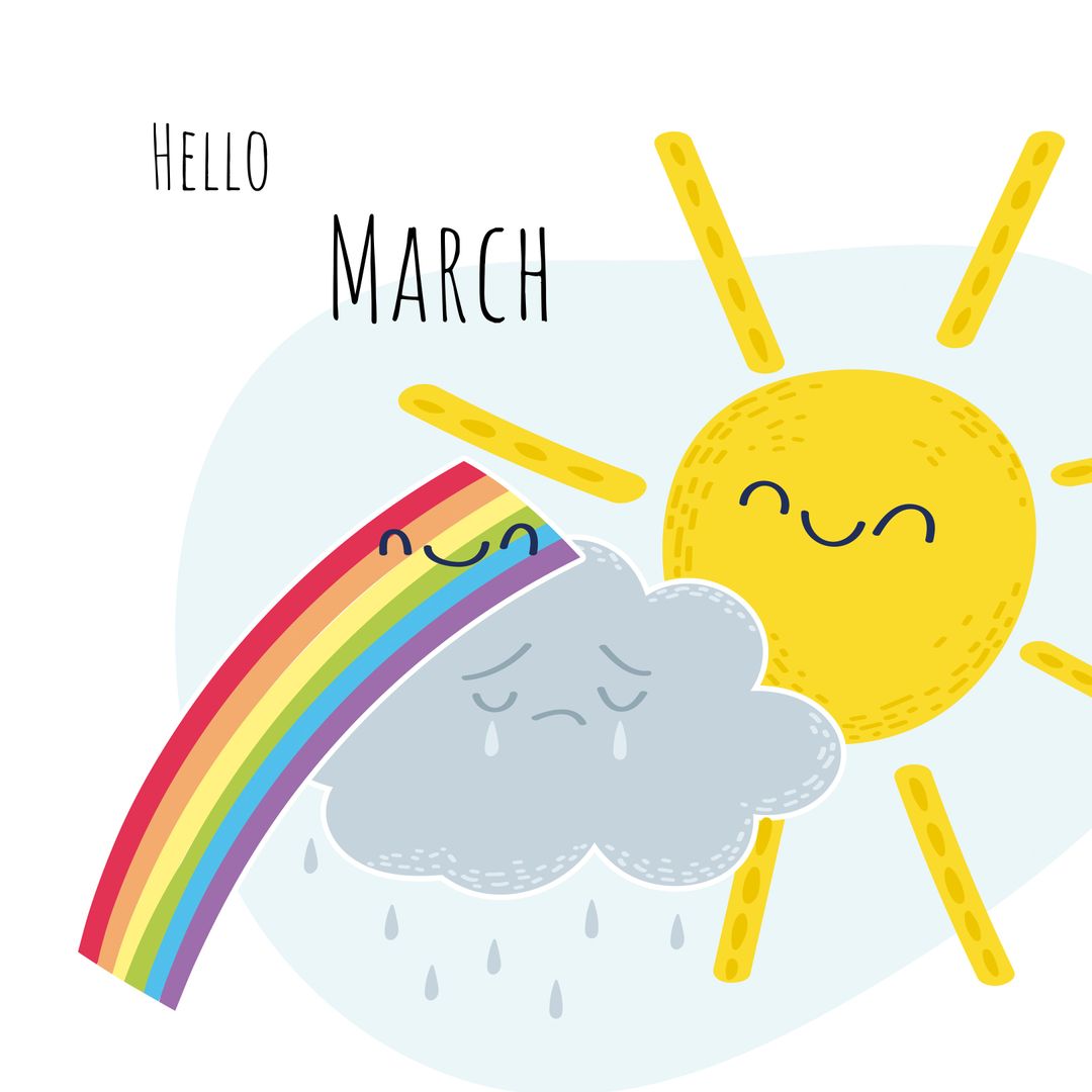 March Weather Transition with Sun and Rain Cloud Illustration