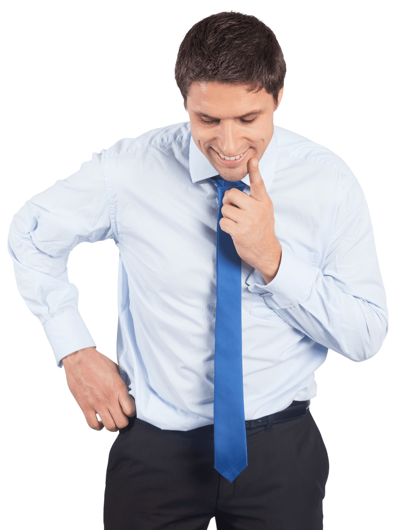 Transparent Happy Businessman Adjusting Tie