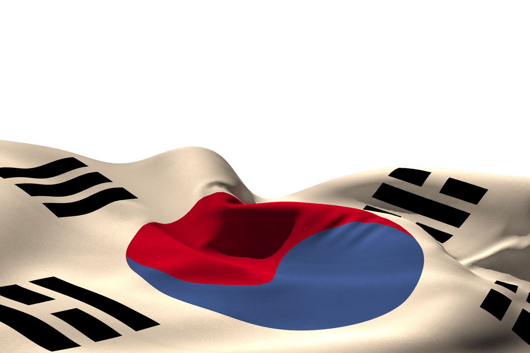 Waving South Korean Flag on Transparent Background