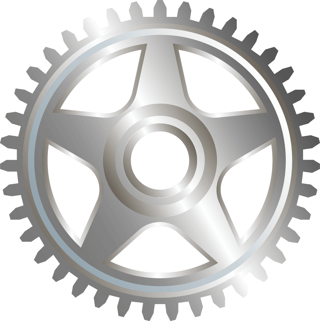 Metallic Gear Wheel with Star Design on Transparent Background