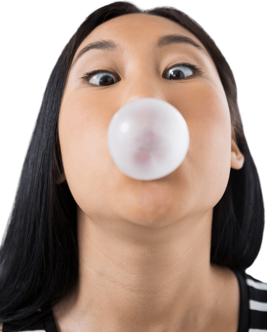 Transparent Background Woman Blowing Bubble Gum Happiness