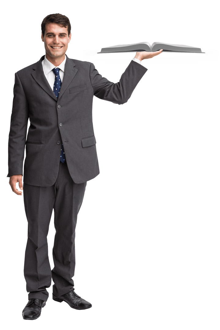 Smiling Businessman Holding Digital Concept on Transparent Background