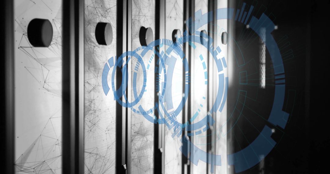 Futuristic Digital Interface Over Server Racks Visualization