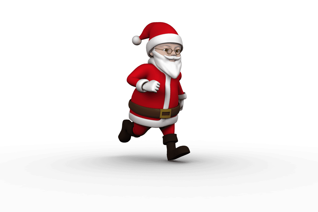 Run Santa Claus Christmas Character on Transparent Background