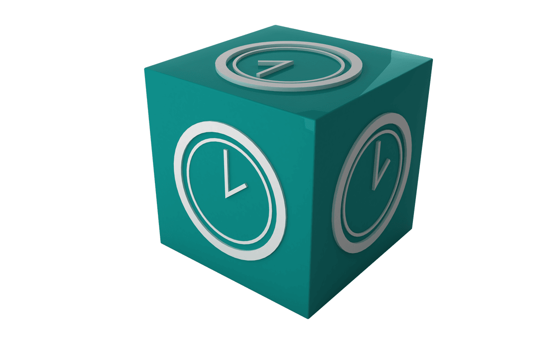Green Cube with Clock On Transparent Background