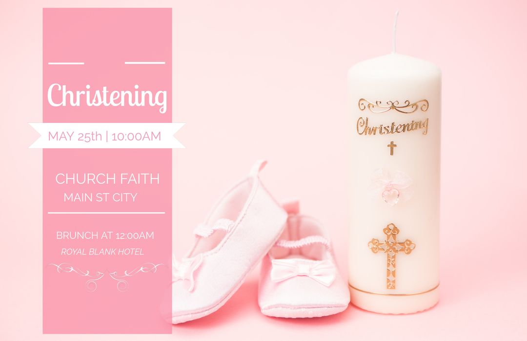 Elegant Christening Invitation with Baby Shoes and Candle - Download Free Stock Templates Pikwizard.com