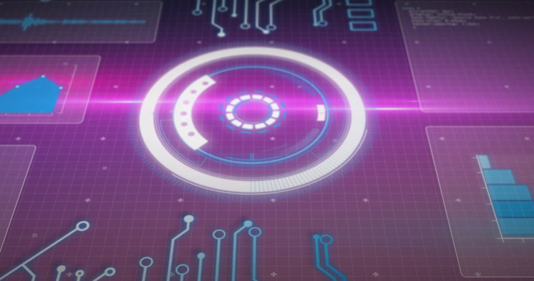 Futuristic Circular Interface with Tech Icons Overlay