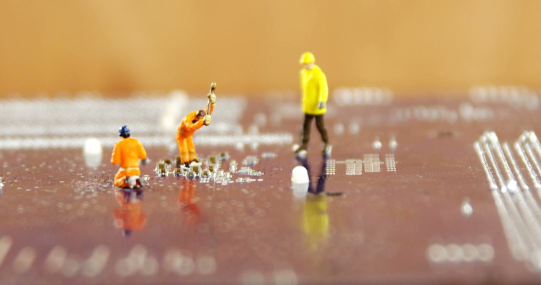 Miniature Workers on Circuit Board Performing Repairs - Free Images, Stock Photos and Pictures on Pikwizard.com