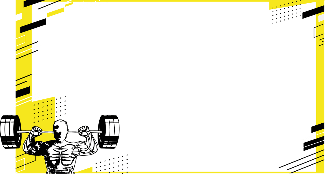 Transparent Barbell Lifting Line Art with Yellow-Black Border
