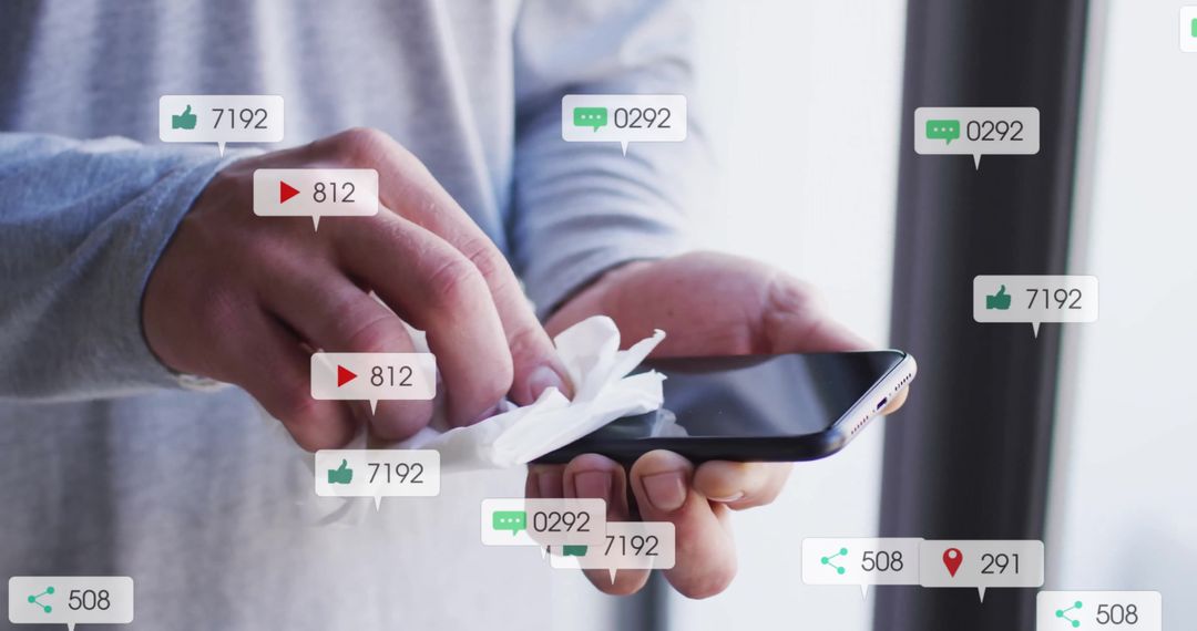 Social Media Interactions While Cleaning Smartphone