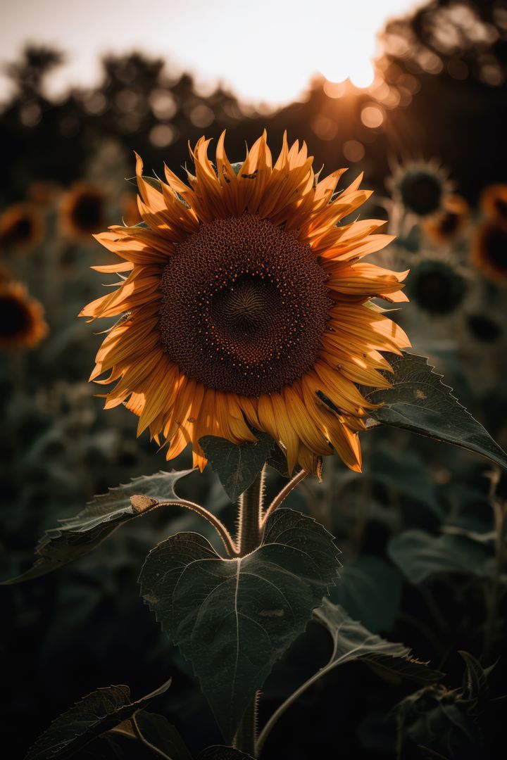 Sunflower in field with blurred background, created using generative ai technology - Free Images, Stock Photos and Pictures on Pikwizard.com