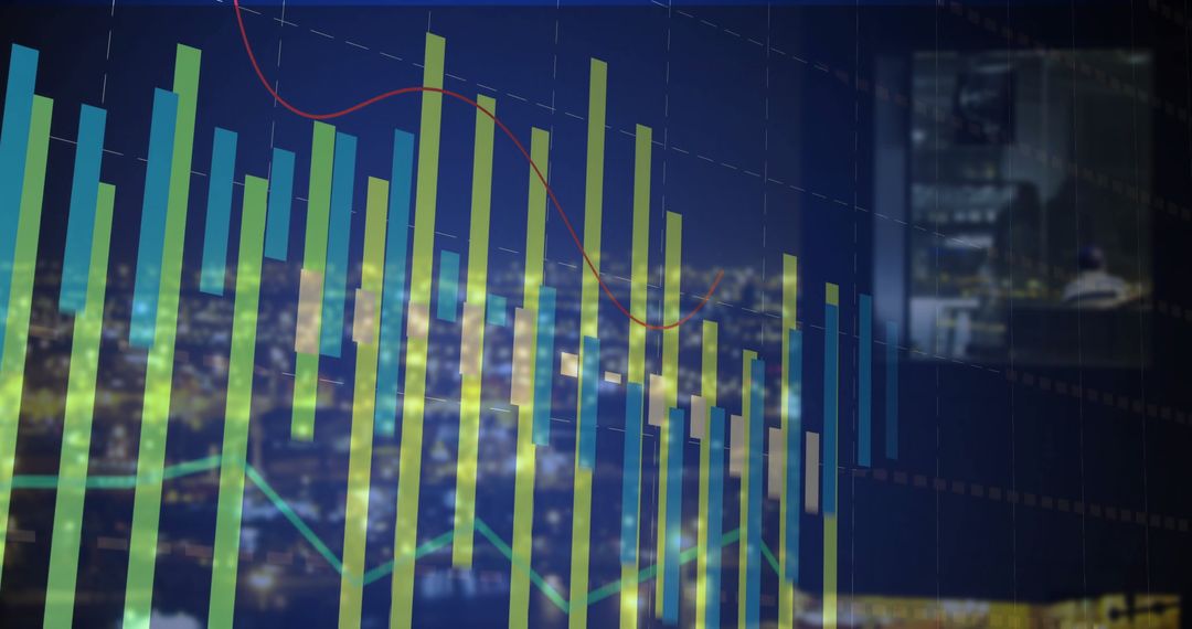 Digital Financial Analytics Display and Luminous Cityscape