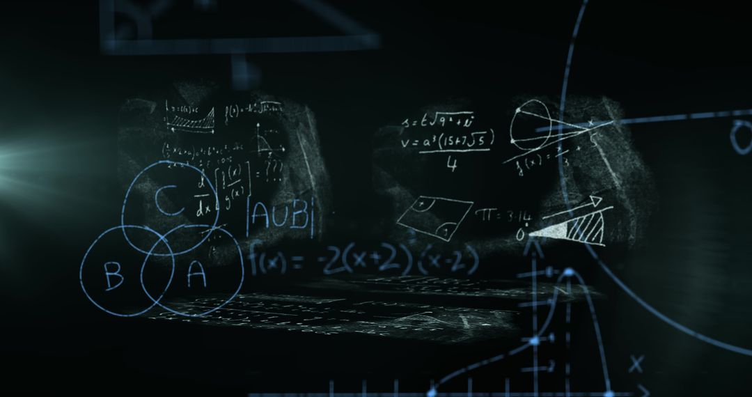 Scientific Formulas on Screens with Data Processing Concept
