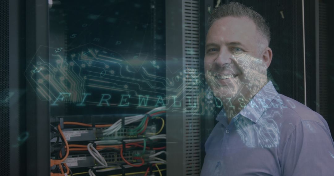 Technician Monitoring Secure Server for Cyber Threats