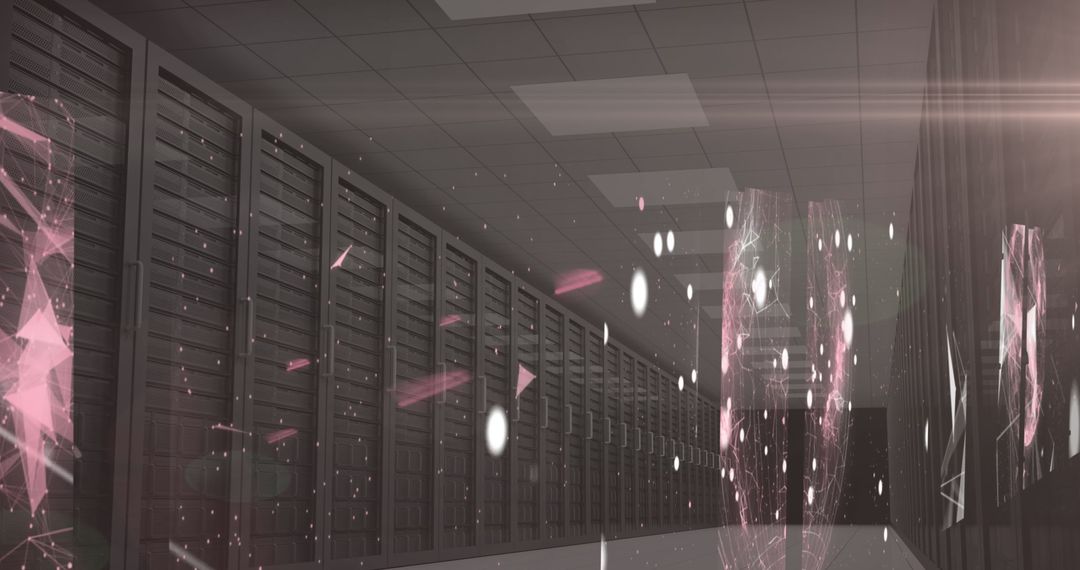 Futuristic Data Center with Digital Networks and Light Effects