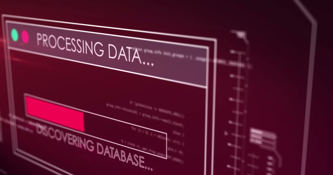 Digital Interface with Data Processing Elements on Red Background