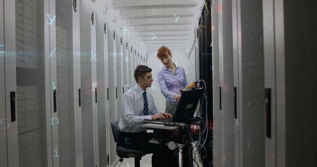 A man and woman collaborate on network security in a server room. - Free Images, Stock Photos and Pictures on Pikwizard.com