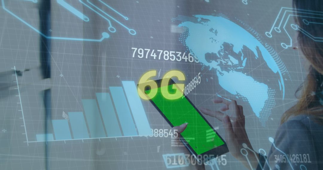 Futuristic 6G Network with Businesswoman and Digital Interface