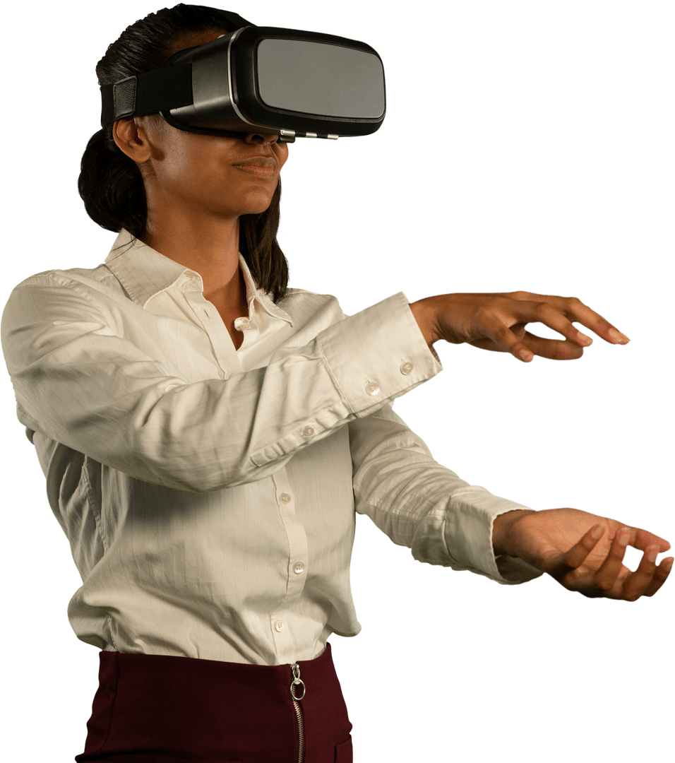 Transparent Image of Multi-Ethnic Woman Using Virtual Reality Headset