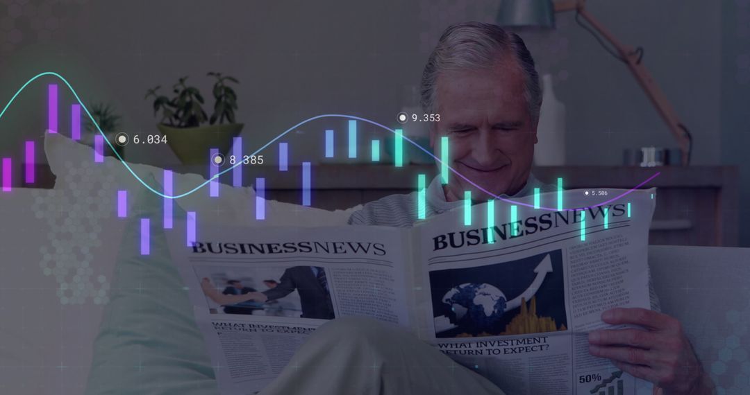 Businessman Analyzing Stock Market Data in Futuristic Interface