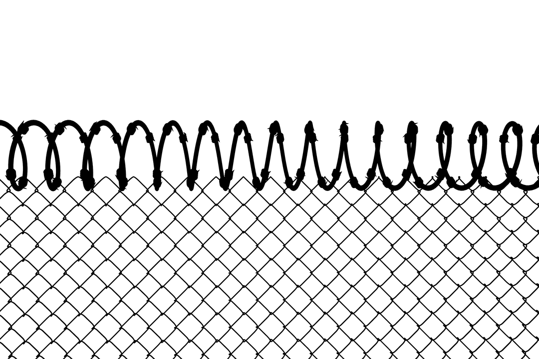 Black Transparent Vector Fence with Barbed Wire Silhouette