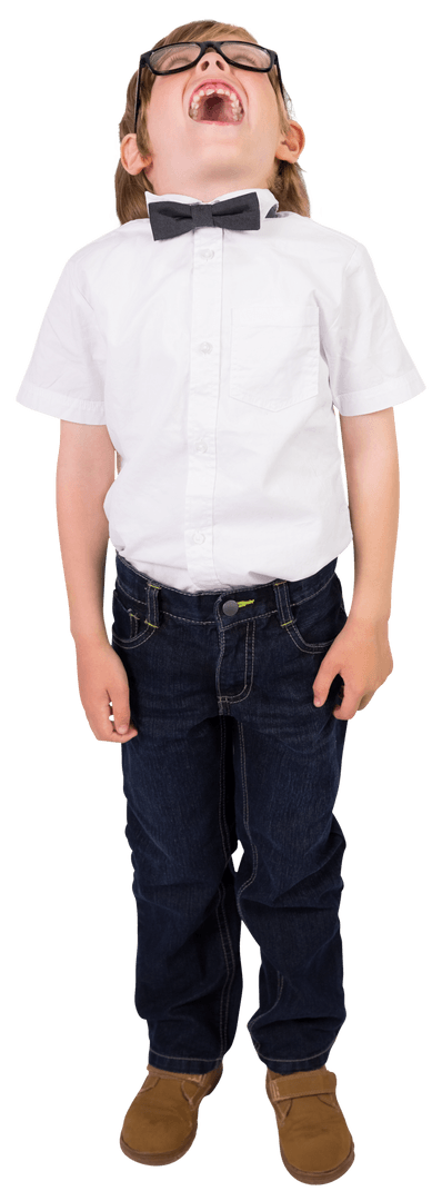 Excited Schoolboy Laughing on Transparent Background