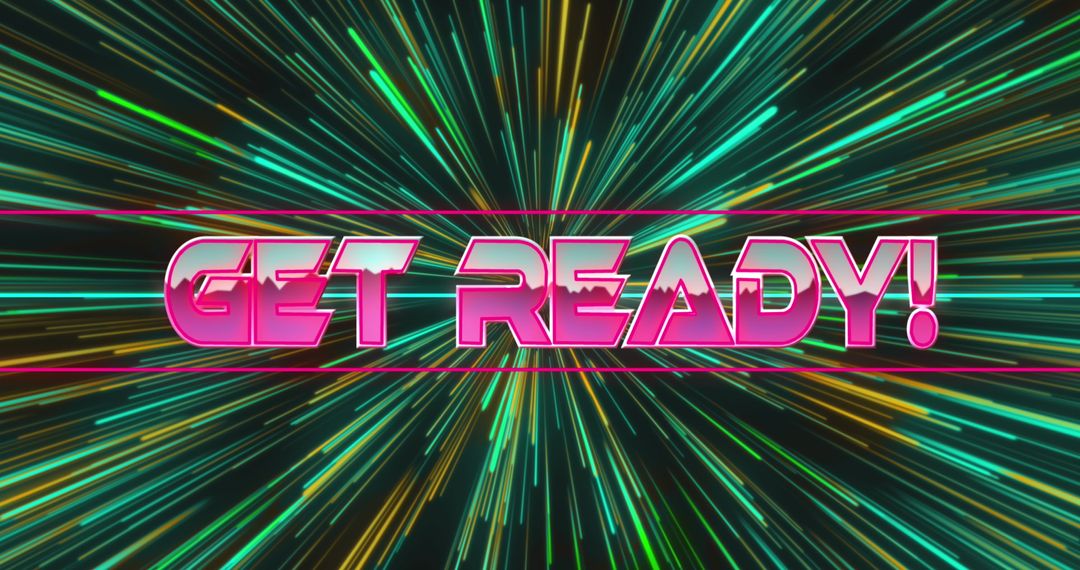 Get Ready Text with Dynamic Light Trails Background