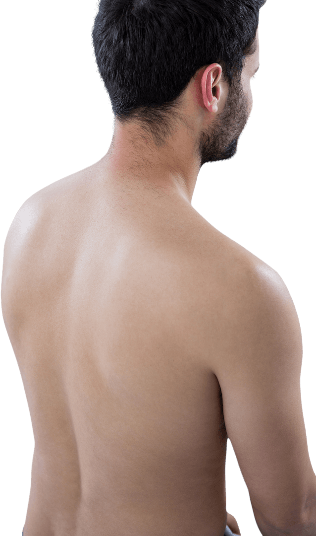 Transparent View of Shirtless Man's Back Highlighting Musculature